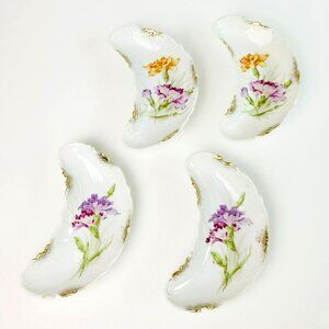 Vintage Floral Porcelain Crescent Side Plate Set of 4, c.1928-32 Silesien German